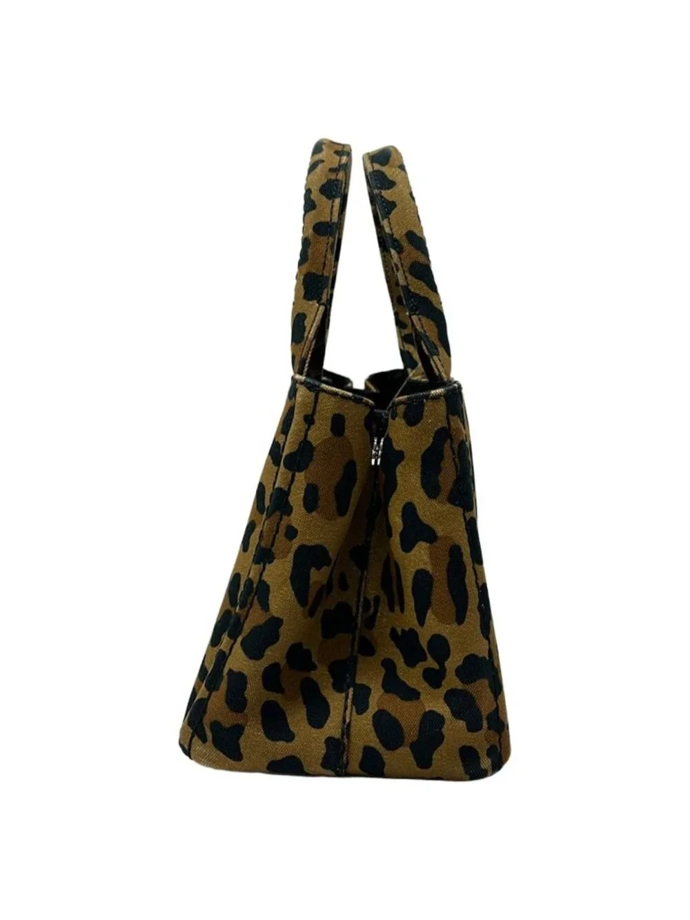Prada Tote Canapa Light Brown Black Leopard Print